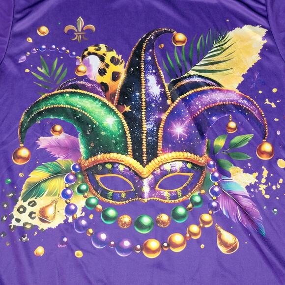 Mardi Gras Purple Unisex Tee Mask w/ Beads - Size XXL* - Picture 2 of 4